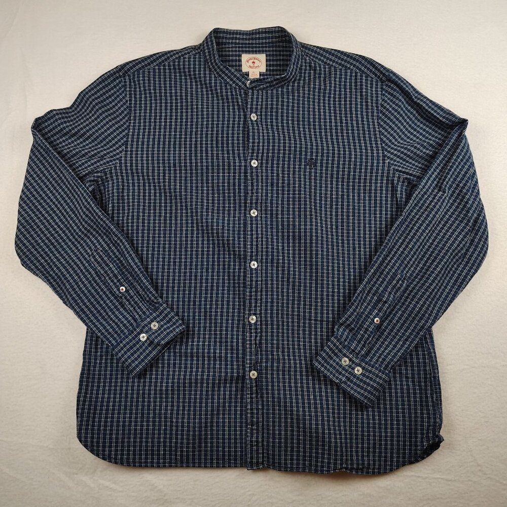 Brooks Brothers Red Fleece Cotton Blue Plaid Shirt Mens XL